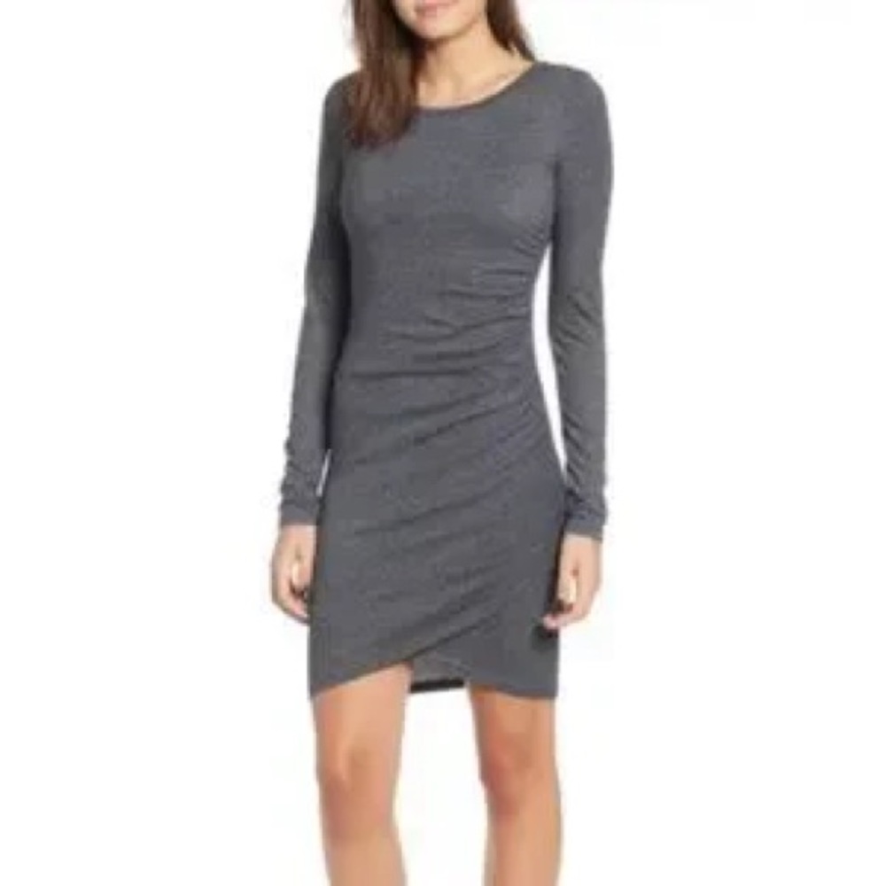 Leith Heather Grey Charcoal Long Sleeve Ruched Bodycon Dress
